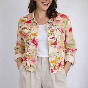 Lemon Grass Studio Caribbean Tropical Print Cotton Jacket M Resort Coastal